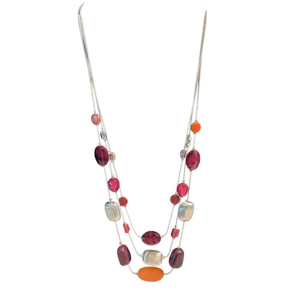 Necklace - acrylic stones - silver chain - Picture 2 of 2